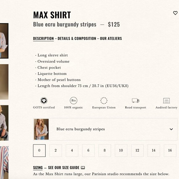 Sezane Max Shirt Blue/Burgundy Ecru Stripe Size L/40 - Picture 5 of 8